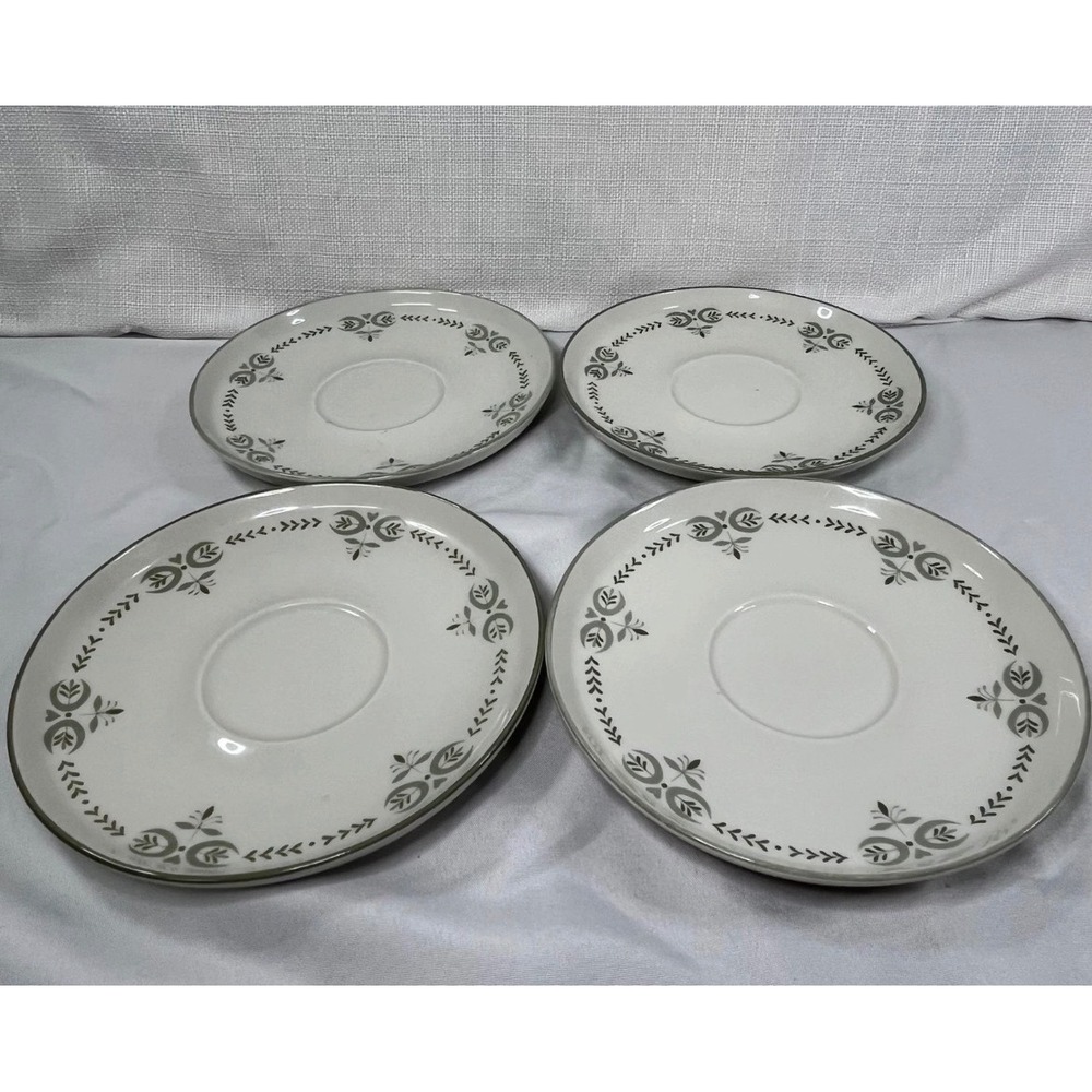 Franciscan Heritage Discovery Saucers Set of 4 Vintage Green Grey Floral 6in